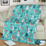Christmas Cute Siberian Husky Puppie Pattern Premium Blanket