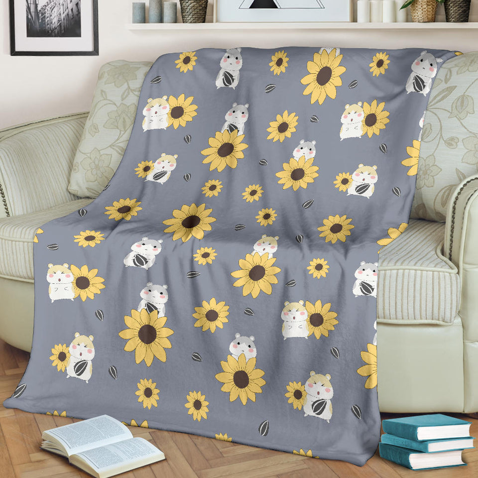 Cute Hamster Sunflower Pattern Background Premium Blanket