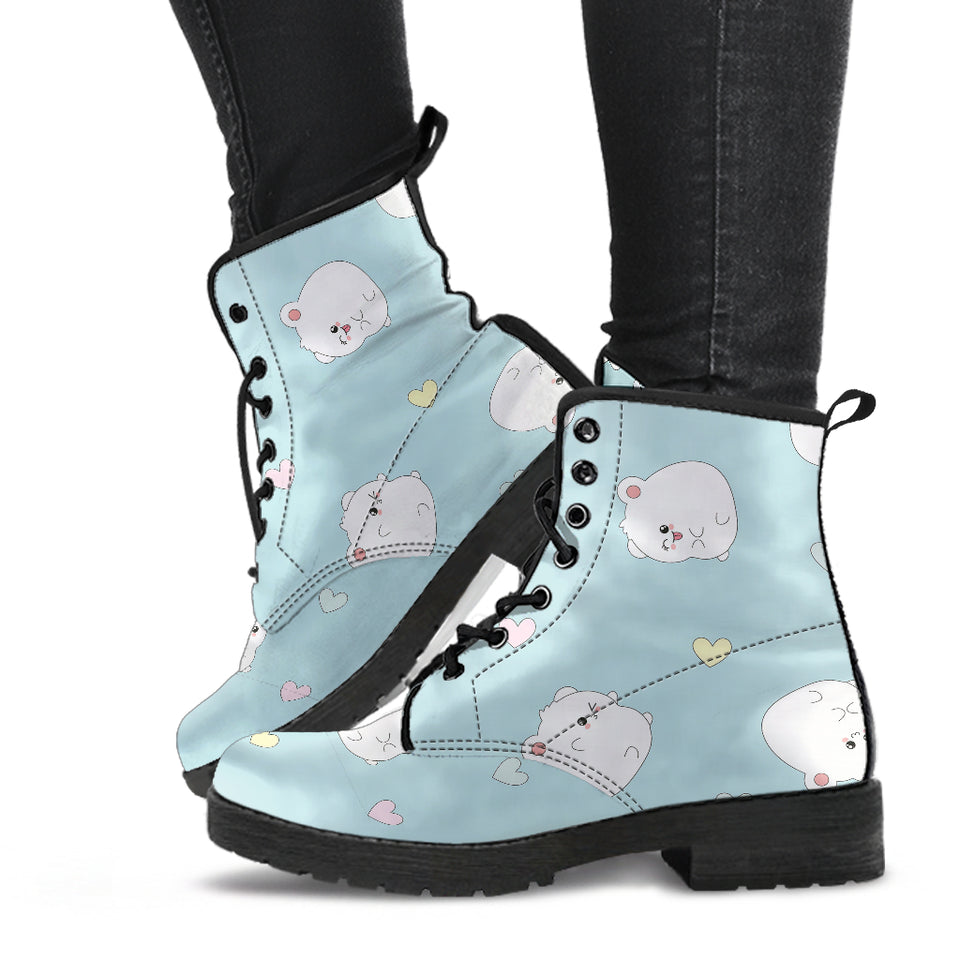 White Cute Hamsters Heart Pattern Leather Boots
