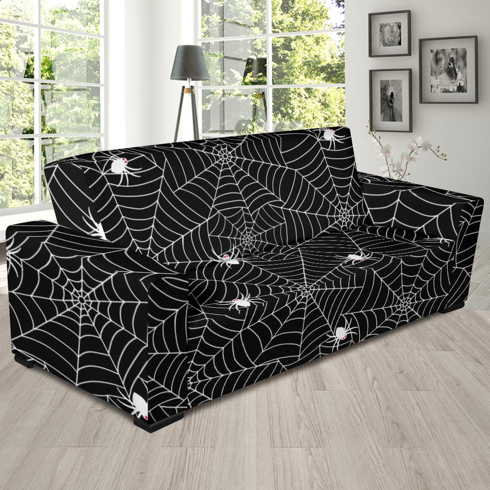 Spider Web Design Pattern Black Background White Cobweb Sofa Slipcover