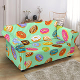 Colorful Donut Pattern Green Background Loveseat Couch Slipcover