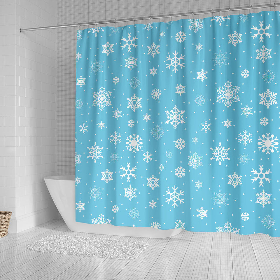 Snowflake Pattern Blue Background Shower Curtain Fulfilled In US
