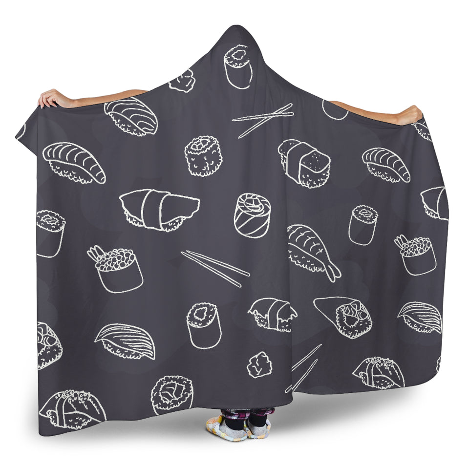 Sushi Pattern Black Background Hooded Blanket
