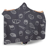 Sushi Pattern Black Background Hooded Blanket