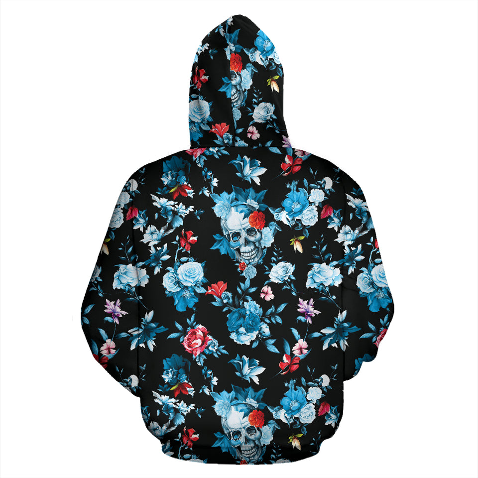 Skull Flower Roses Leave Pattern Zip Up Hoodie