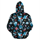 Skull Flower Roses Leave Pattern Zip Up Hoodie