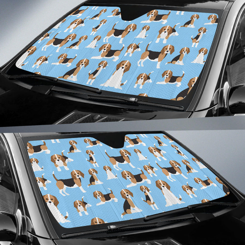 Beagle Dog Blue Background Pattern Car Sun Shade