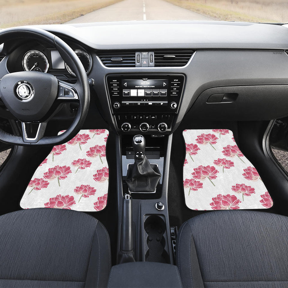 Pink Lotus Waterlily Pattern Front And Back Car Mats