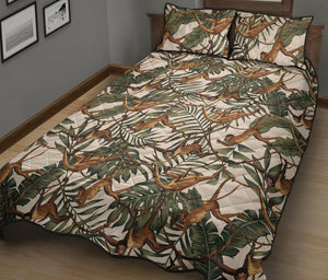 Monkey tropical leaves background Quilt Bed Set