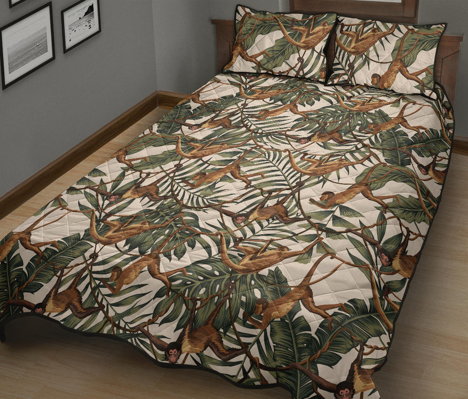 Monkey tropical leaves background Quilt Bed Set