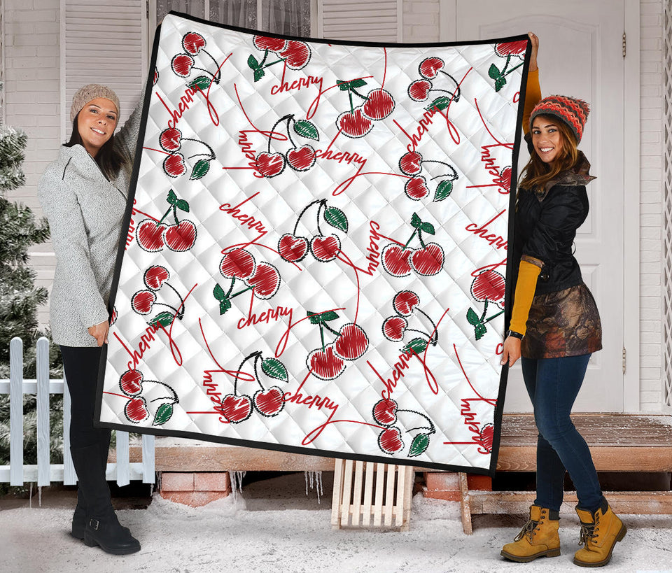 Hand Drawn Cherry Pattern Premium Quilt