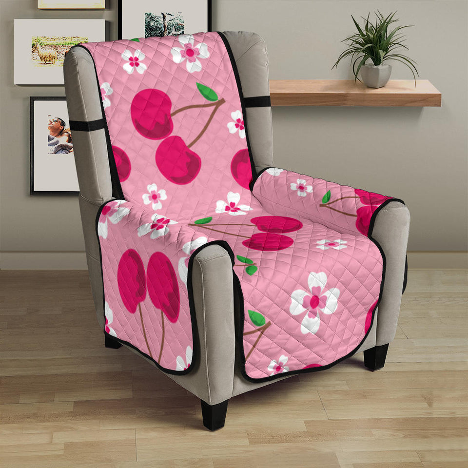 cherry flower pattern pink background Chair Cover Protector