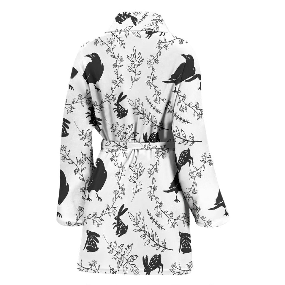 Crows Floral Wreath Rabbit Pattern Women'S Bathrobe