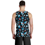Skull flower roses leave pattern Men Tank Top