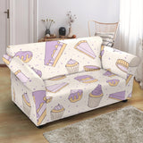Cakes Pies Tarts Muffins And Eclairs Purple Blueberry Topping Pattern Loveseat Couch Slipcover