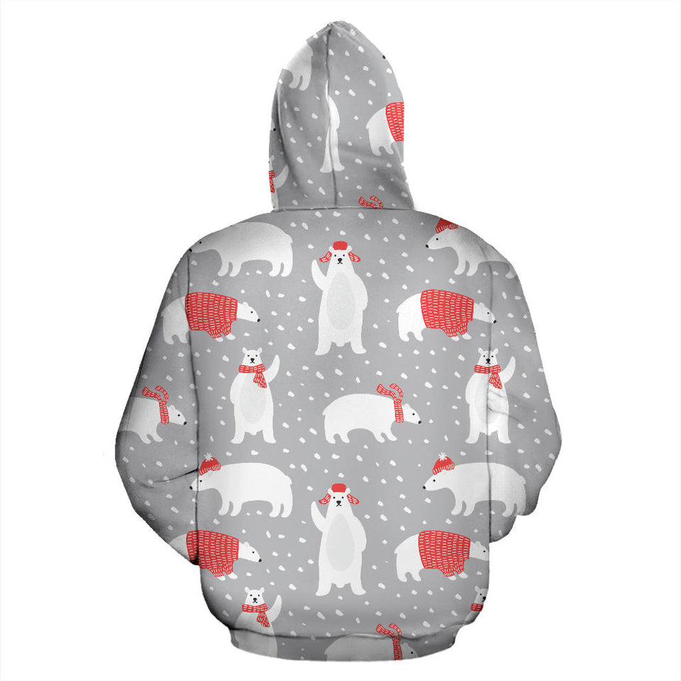 Cute Polar Bear Christmas Snow Pattern Men Women Pullover Hoodie