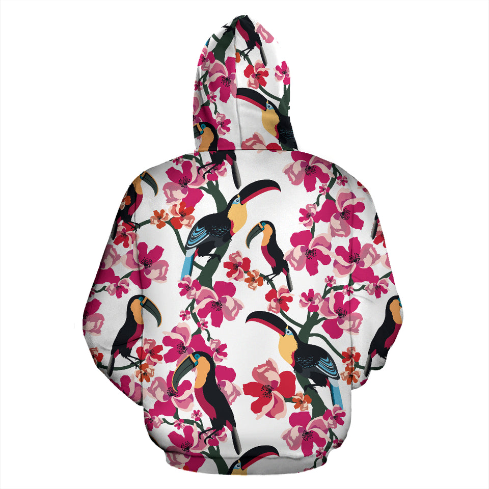 Toucan Flower Design Pattern Zip Up Hoodie