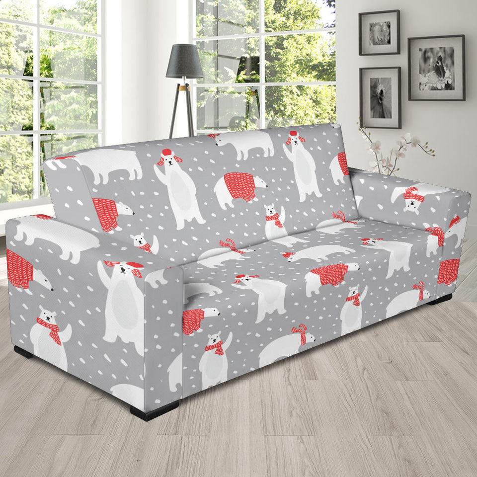 Cute Polar Bear Christmas Snow Pattern Sofa Slipcover