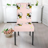 Cute Bee Flower Pattern Pink Background Dining Chair Slipcover