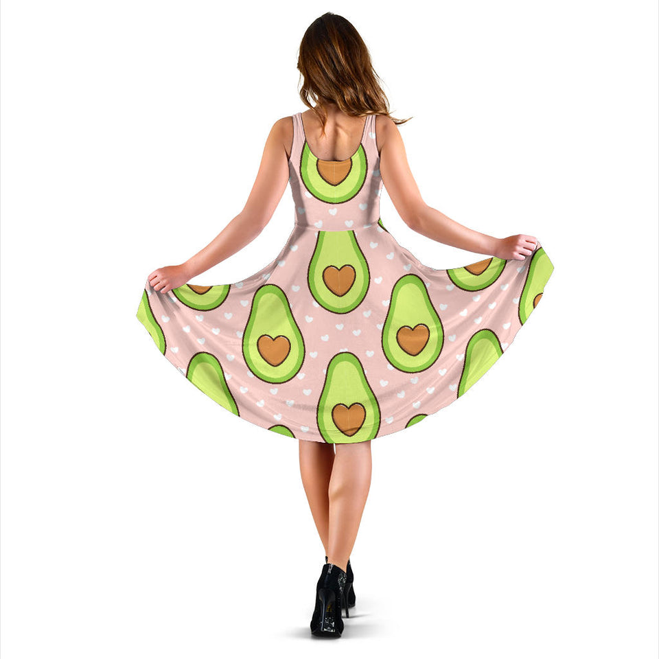 Avocado Heart Pink Background Sleeveless Midi Dress