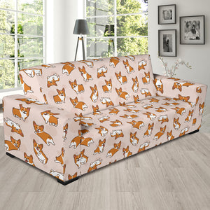 Cute Corgis Pattern Pink Background Sofa Slipcover