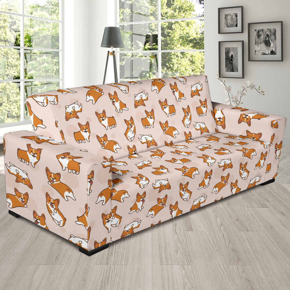 Cute Corgis Pattern Pink Background Sofa Slipcover