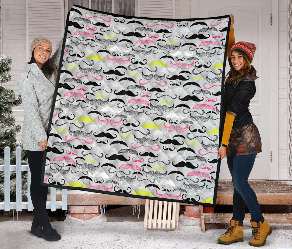 Mustache Beard Pattern Print Design 02 Premium Quilt