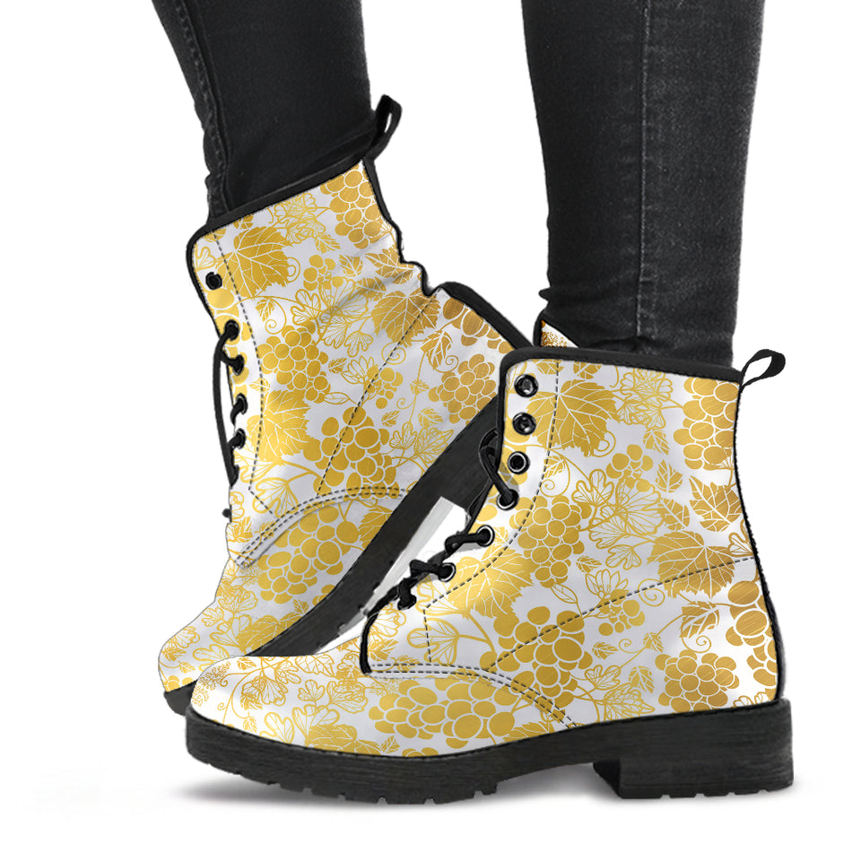 Gold Grape Pattern Leather Boots