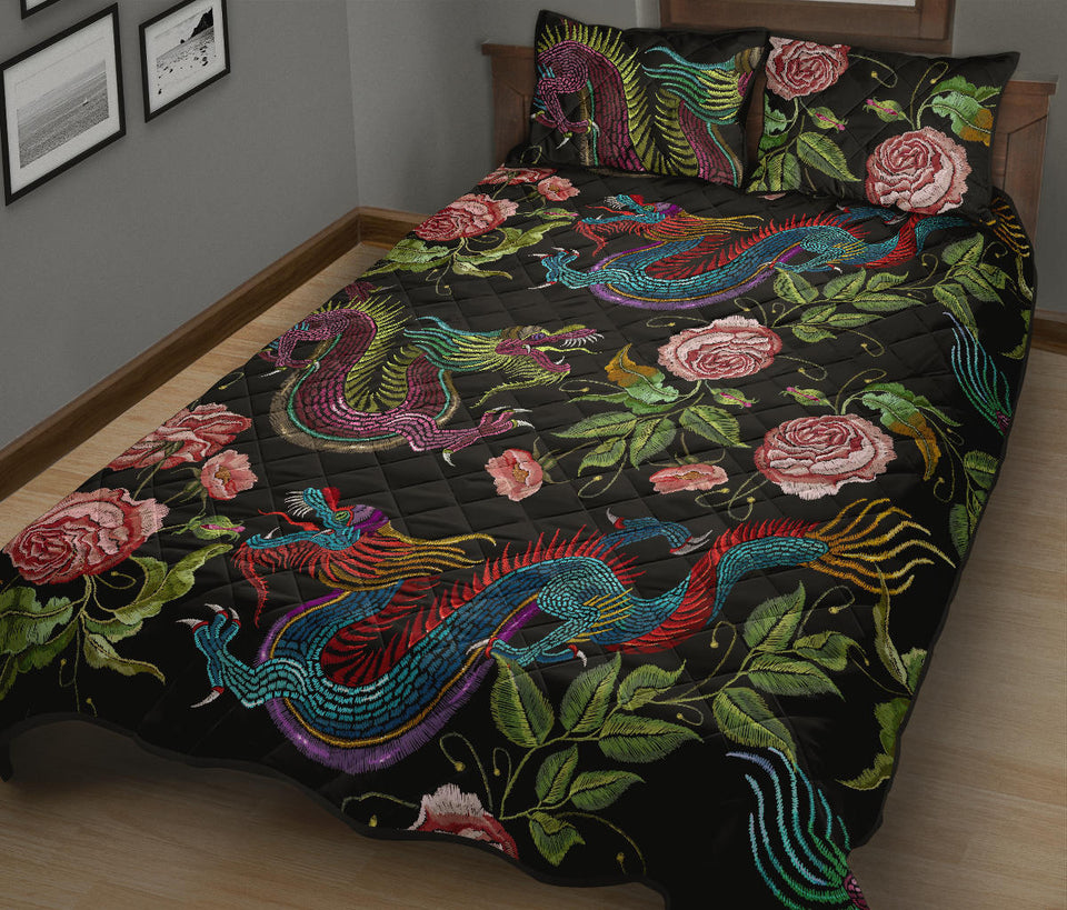 Dragons flower pattern Quilt Bed Set