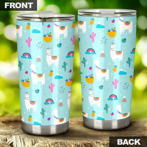 Llama Alpaca Cactus Leaves Pattern Tumbler