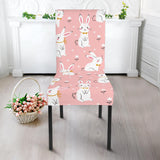 Cute White Rabbit Flower Pink Background Dining Chair Slipcover