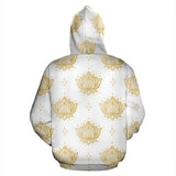 Gold Ornamental Lotue Waterlily Symbol Pattern Zip Up Hoodie