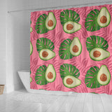 Avocado Slices Leaves Pink Back Ground Shower Curtain Fulfilled In US