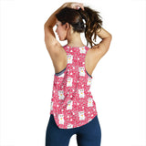 Maneki Neko Lucky Cat sakura pink background Women Racerback Tank Top