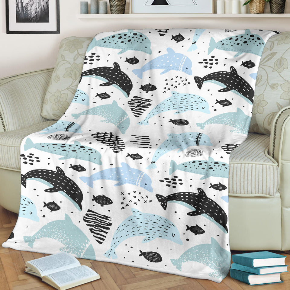 Cute Dolphins Childish Style Pattern Premium Blanket