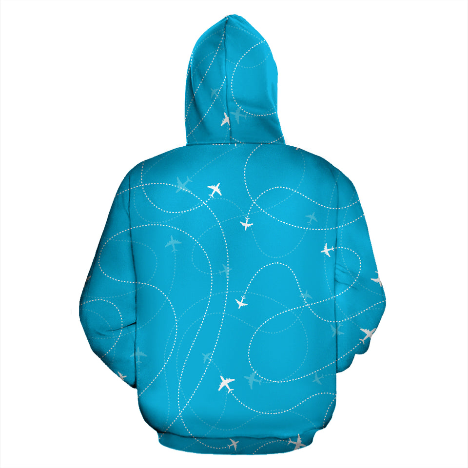 Airplane Destinations Blue Background Zip Up Hoodie