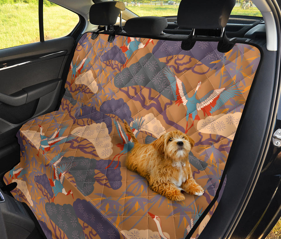 Bonsai Bamboo Stork Japanese Pattern Brown Theme Dog Car Seat Covers
