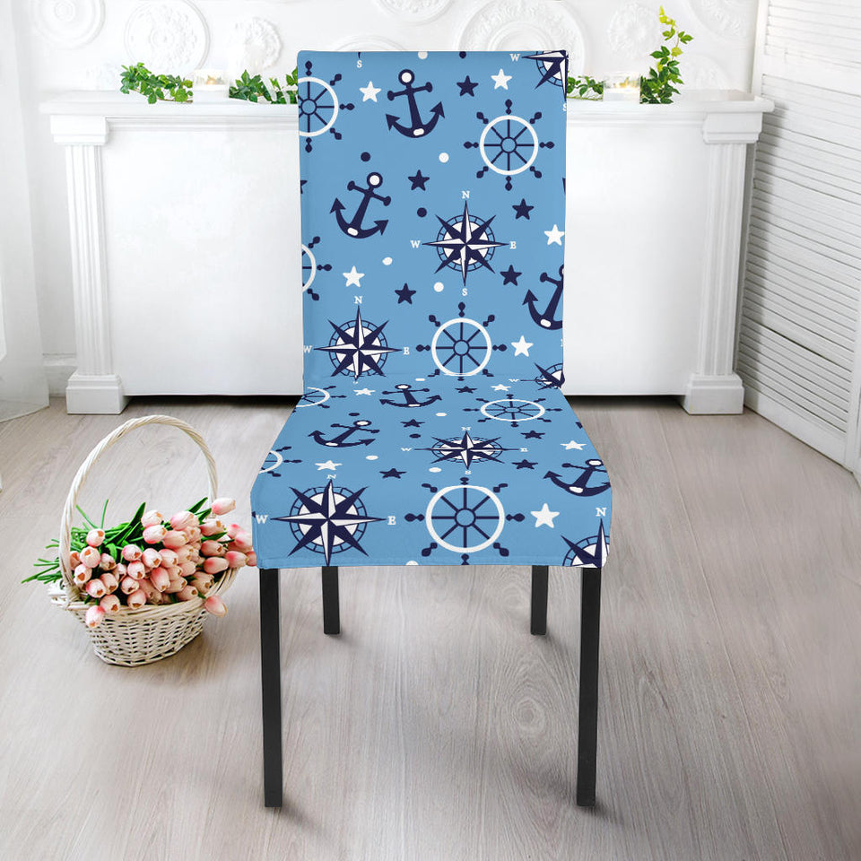 Anchors Rudder Compass Star Nautical Pattern Dining Chair Slipcover