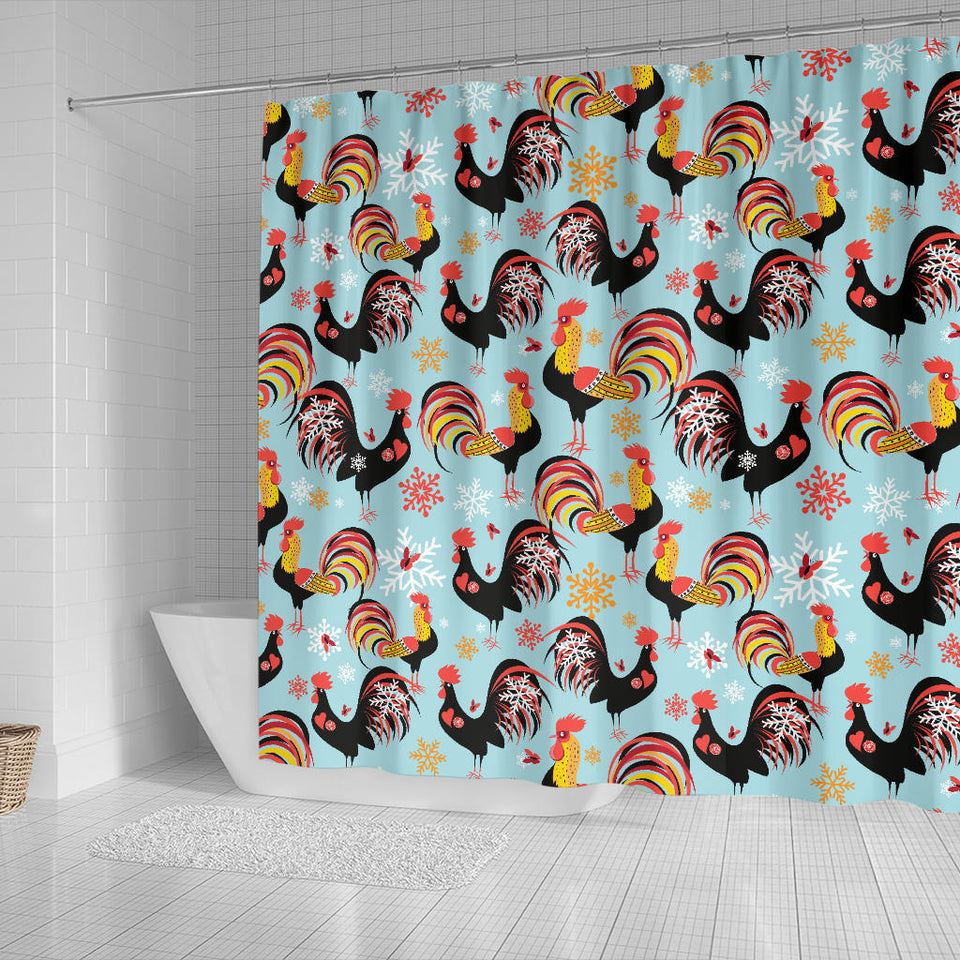 Rooster Chicken Cock Snowfalke Shower Curtain Fulfilled In US