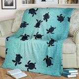 Sea Turtle With Blue Ocean Backgroud Premium Blanket