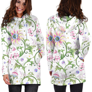 Beautiful Pink Lotus Waterlily Leaves Pattern Women'S Hoodie Dress