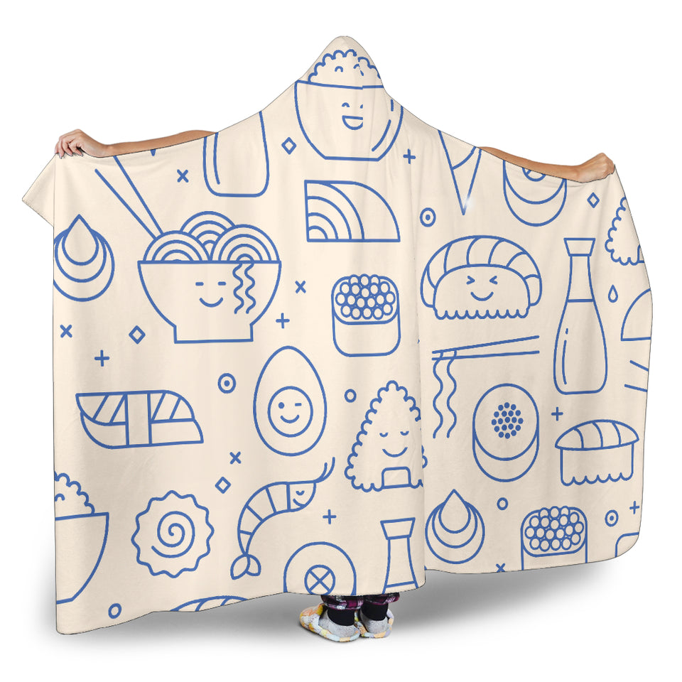 Cute Sushi Icon Pattern Hooded Blanket