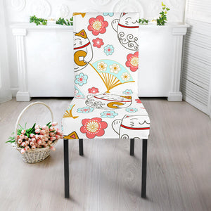 Maneki Neko Lucky Cat Fan Sakura Dining Chair Slipcover