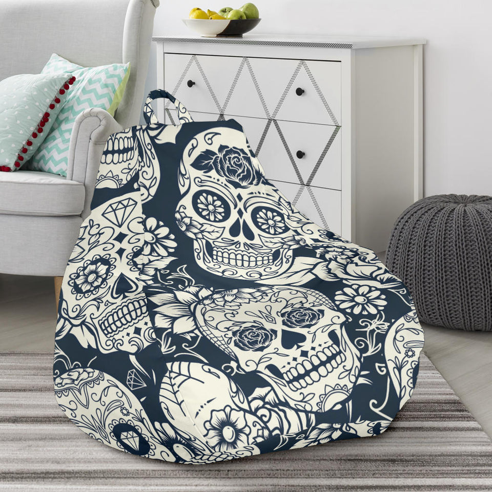 Sugar Skull Black White Pattern Bean Bag Cover