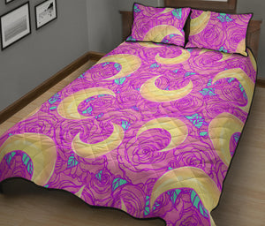 Moon pink rose background Quilt Bed Set