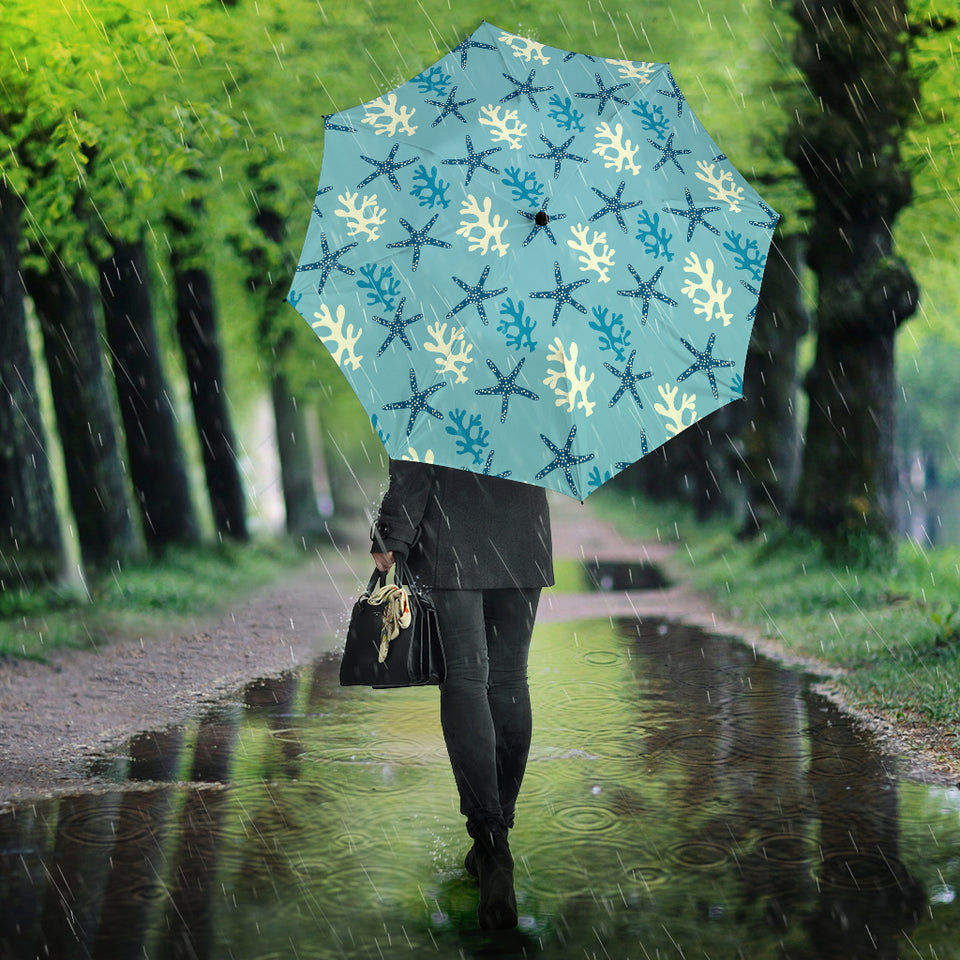 Blue Starfish Coral Reef Pattern Umbrella