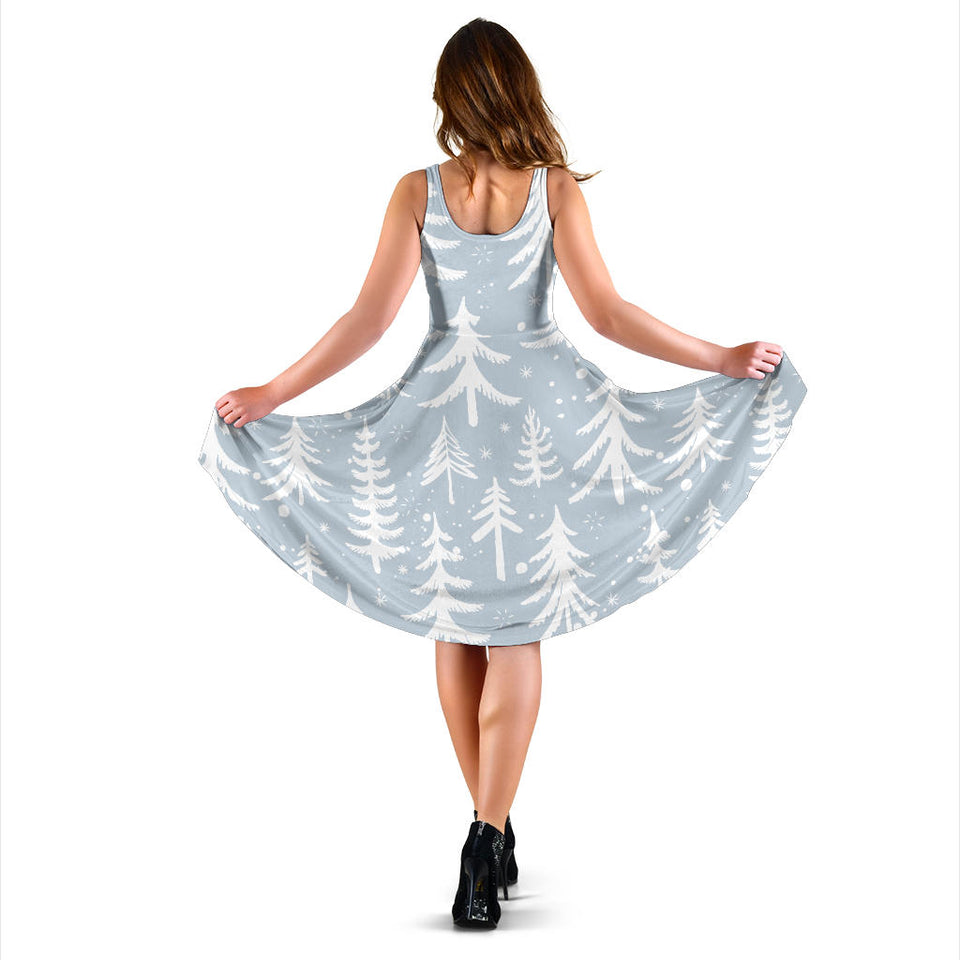 Christmas Tree Winter Forest Pattern Sleeveless Midi Dress