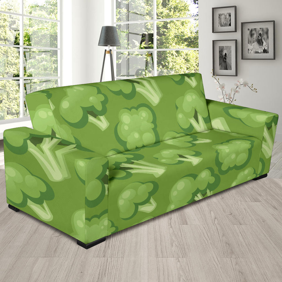 Broccoli Pattern Green Background Sofa Slipcover
