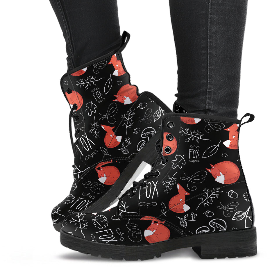 Fox Sleeping Fox Pattern Leather Boots