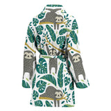 Cute Sloths Tropical Palm Leaves White Background Women'S Bathrobe